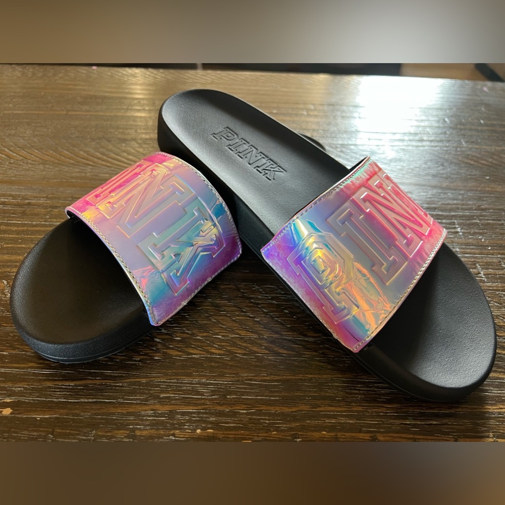 PINK HOLOGRAM SLIDE SLIPPERS